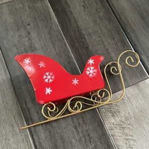 Christmas Red & Gold Metal Santa's Sleigh Decor